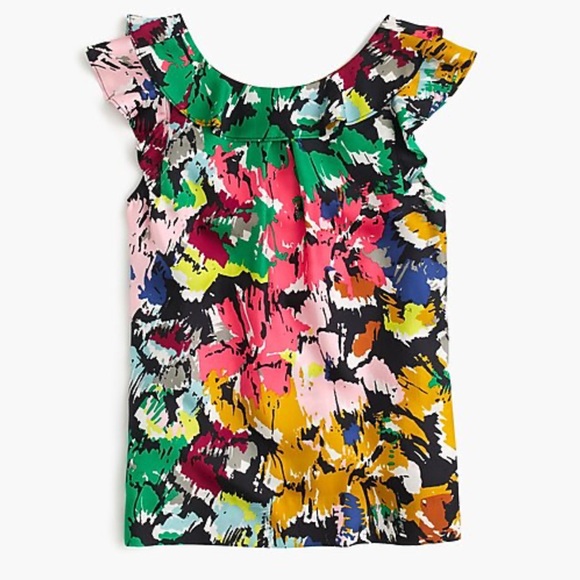 EUC J Crew Ruffle Top in Colorful Brushstroke - Picture 2 of 3
